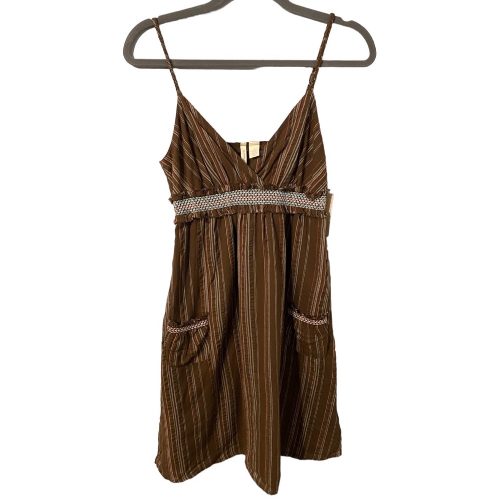 NWT Red Camel Brown Striped Strappy Sun Dress Size 7 Juniors Lined Summer $44